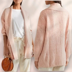 HATCH RIBBED WOOL AND COTTON-BLEND CARDIGAN IN Blush Pink